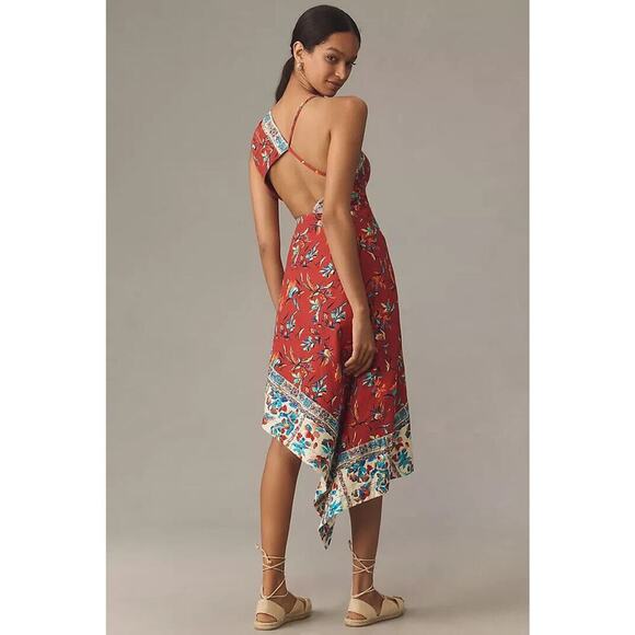 NWT Anthropologie Sleeveless Asymmetrical Floral Linen Midi Dress Sz 12 #9K404 - Picture 4 of 14